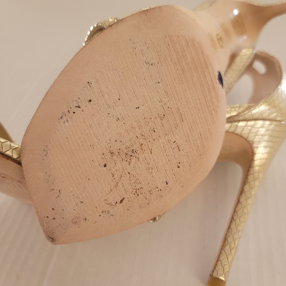 Stuart Weitzman Nudistcurve 4.5 inch Heel Gold Snake 8.5B Sexy Strappy Luxury - Picture 5 of 7